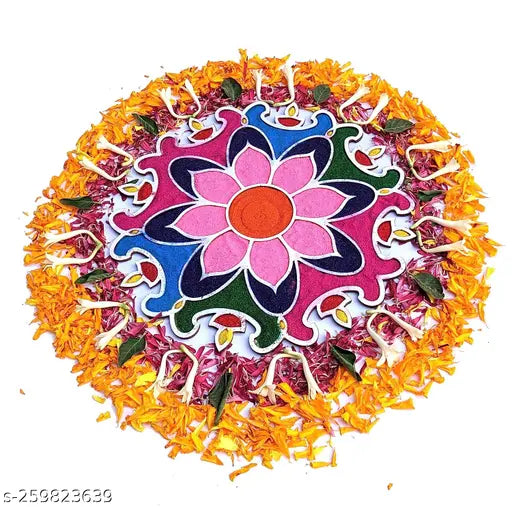 Reusable Rangoli Template Mat. Readymade Rangoli Stencil. Just Fill with Rangoli or Petals. Traditional Design. Modern Day Ease of Use. Washable. Float on Water.  (Design K))
