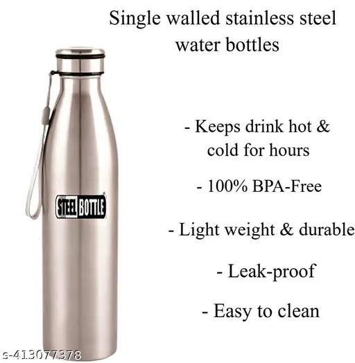 Stainless Steel Slim Water Bottle With Loop 1000 Ml School,College,Fridge,Home & Office bottle for Mens and Womens (Pack of 1)