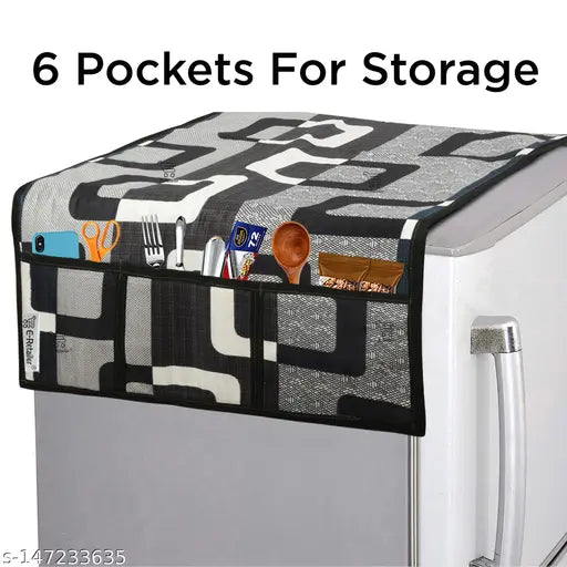 E-Retailer® Exclusive 3-Layered Polyester Combo Set of Appliances Cover (1 Pc. of Fridge Top Cover,  1 Pc. of Microwave Oven Top Cover and 1 Pc. Top Load Washing Machine Cover) (Color-Black, Design-Geometric, Set Contains-3 Pcs.)