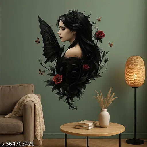 Beautiful girl with butterfly and flower wall sticker for home & parlour and girls room wall sticker