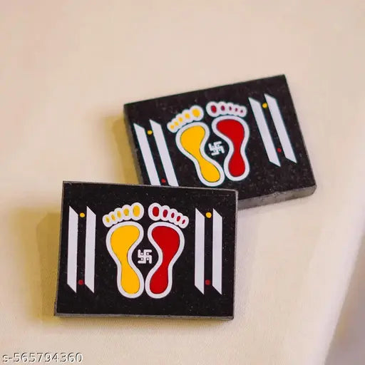 Acralic Rangoli on Acralic with Laxmi Charan Paduka(Paule) 4X3 inch, Traditional Printed Vastu Items for Home Decor, Pooja Mandir, Door Entrance| Ready-to-Use & Low Maintenance