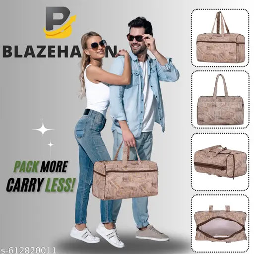 BLAZEHAVEN Unisex Lightweight Small Travel Luggage Bag with Side & Anti-Theft Pockets_Brown