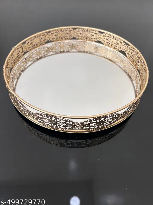 Universal Creation Mirror TRAY Best Gift For Festival,Wedding Return Gift Metal, Decorative Platter (GOLD)