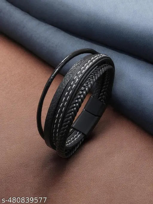 Jewels Galaxy Latest Style Leather Multi Layered Bracelet For Boys And Men (1 Pack 1 Bracelet)
