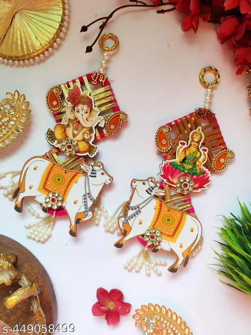Ganesh Ji Laxmi ji with cow Hanging for decor/ Ganeshji laxmi hanging for door decor/Home decor
