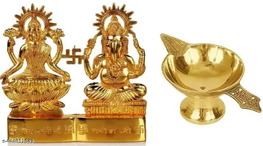 ANI DIVINE Pack of Lakshmi Ganesha Idol With Free Brass Diya Oil Lamp For Home Puja, Diwali, Navratri