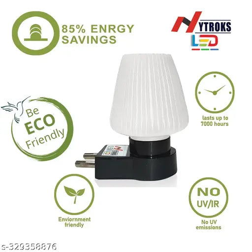 Nytroks Decorative Unique LED Night Lamp 0.5w Night Light for Bedroom Hall Dinning Room Any Space at your Home | Socket 2 Plug & Pin Jack | Multicolour | Home decor item | Energy-saving lamp | Ambient lighting Small Lamp | Color White Pack 2