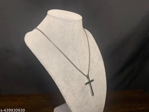 Cross Pendant Necklace for Men Women Stainless Steel Necklace Snake Chain 22 in (Silver Tone)