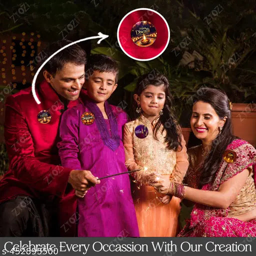 Zyozi® MultiColor Happy Diwali Round pin Badges, Badges For Diwali Celebration - Round Pin Button Badge for Diwali, Shubh Deepavali Decorations Badges, Diwali Badges (Pack Of 14)