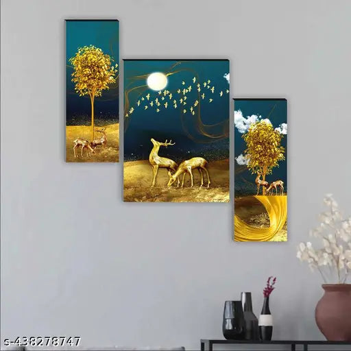 Floral Flower Set of 3 MDF Panel-1583- Digital Reprint 12 inch x 18 inch Painting  (Without Frame, Pack of 3)