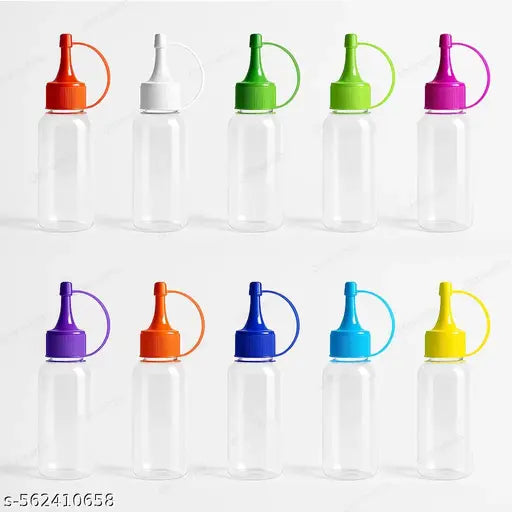 CHITRASHILA Empty Bottles for Rangoli Colors – 100 Gram Each | Transparent Plastic Jars with Nozzle Cap for Easy Dispensing | Refillable Storage Containers (Color Bottle (Pack of 10))