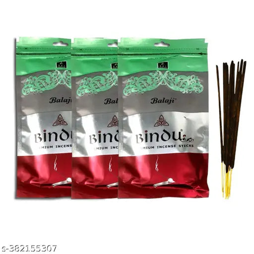 De-Ultimate Pack of 3 (75 Sticks Per Pack) Bindu Premium Incense Sticks Aggarbatti Zipper Pack for Extra Freshness, Home Temple Worship, Peace & Harmony, Purification, Positive Energy