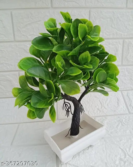 NN Globe Artificial Bonsai Plant/ Tree with White Pot for Center Table Office Home Decor Indoor Living Room