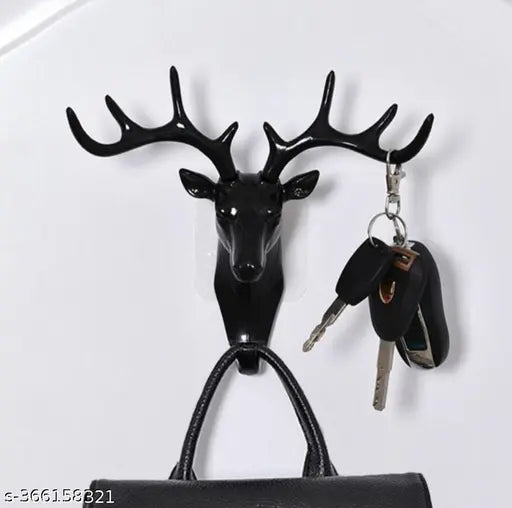 Combo Pack Attractive Plastic Deer Head Hanging Hook For Decoration, Home, Office-Black(4 Pcs)