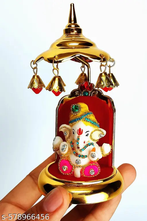 Lord Ganesha idol for car dashboard | decorative Ganpati Murti for Home,office & car | Golden Canopy Design
