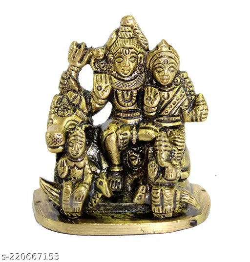 mahakal artware Brass Shiva Parvati Pariwar - Shiva Family | Shiva Bholenath Shankar Parvati Ganesh Ganesha Nandi Family Murti Idol Statue Sculpture - Small Size - 2.25" inches