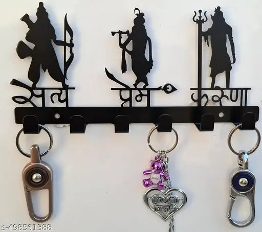 Stainless steel Organizer with Religious Design || Decorative Key Rack for Entryway || Wall-Mounted Key Holder for Home and Office || Religious Key Rack with 6 Hooks ||
