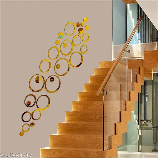 VSA OLLIVANDERS 30 Ring And Dots Golden (B07MC41X3M) 3D Acrylic Mirror Wall Sticker Decoration for Kids Room/Living Room/Bedroom/Office/Home Wall.