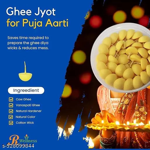 Konark Puja Ghee Wicks Pack of 100 Ghee Batti ,Homemade pure Ghee Batti for Aarti and Puja pack of 100 Pcs