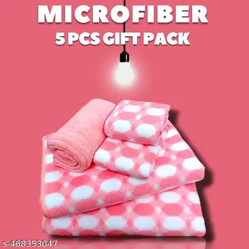 House Beauty 5-in-1 Luxury Microfiber Towel Gift Set  | Pack of 4 + 1 Hair Wrap | Super Soft, Durable & Quick Dry | 2 Bath Towels, 2 Hand/Face Towels, 1 Hair Cap | Unisex Towel Set for Men, Women, Kids | Perfect Gift for Family, Friends & Office Use