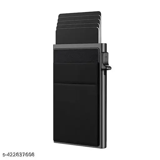 Pop up wallet Card Holder , Slim Wallet for Men , RFID Blocking Minimalistt Business Credit and Atm Card Wallet with Moneyy Pocket Metal Card Case for Notes and Coinss Black