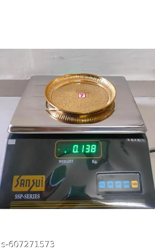 Pure Brass Flower print design pooja plate daimeter-7 inch Pack 1