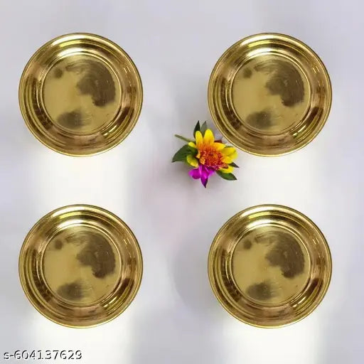 4 Pcs Brass Pooja small plats | Temple & Home Puja Essential Plate Set