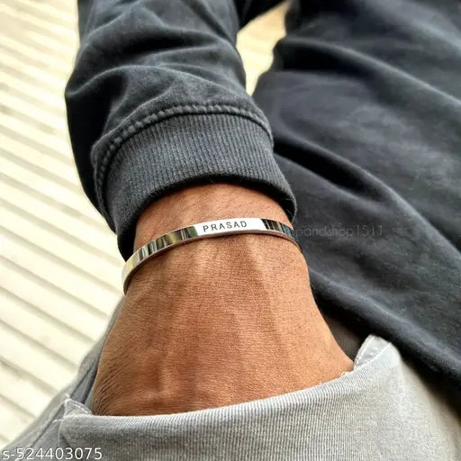 Customised name kada an |  Men Casual name bracelet | Custom Name kada bracelet | Gift Set  for Him | Personalized Men's and women's Accessories | Metal  bracelet with Name | .  Metal  kada with name  Silver name bracelet