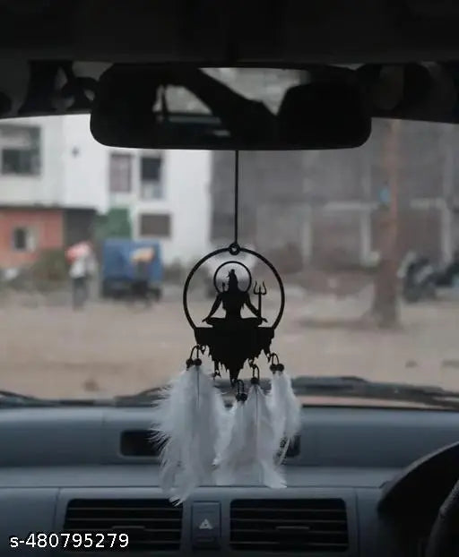 Wooden Art Deco Created Mahakal White Color Car Hanger, Handmade Dream Catcher Design (Pack of One)