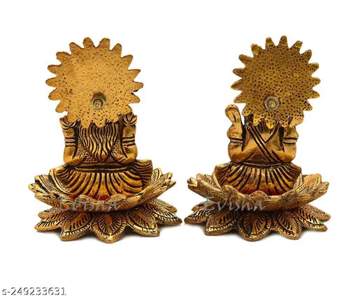 PAYSTORE Lotus Sitting Lord Lakshmi/Ganesha Laxmi/Ganesh Golden Metal Statue Antique Finish Murti Idol for Temple Puja Pooja Room Home Decor