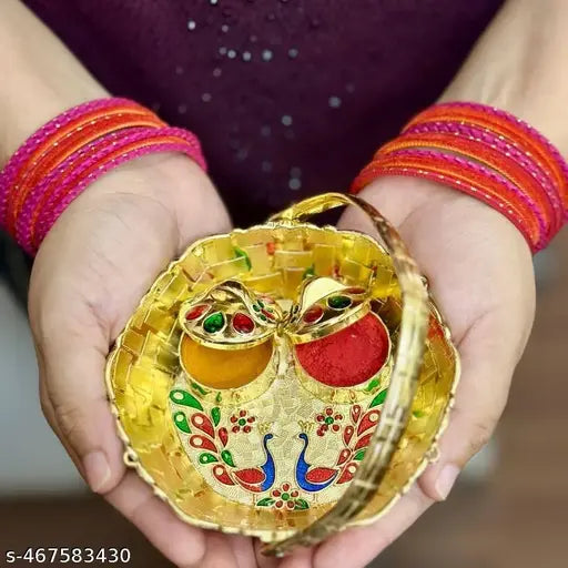 HALDI MEHENDI SHAADI SANKRANTHI Haldi Kumkum Return Gift Mor Set with Free Haldi Kumkum | All in one Gift for Women, Weddings, Pooja Functions | Traditional Meenakari (Pack of 1)