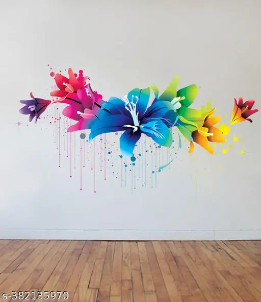 RNG GRAPHICS "Blossom Bliss: Floral Colorful 3D Wall Sticker - HD Quality, Self-Adhesive Wall Mural with Cool Flowers" Adhesive Vinyl DIY Wall Stickers|Wall Decor for Living Room, Home, Bedroom, Kitchen, Furniture, Shops, Door,Multicolor,60 cm x 33 cm,Pac