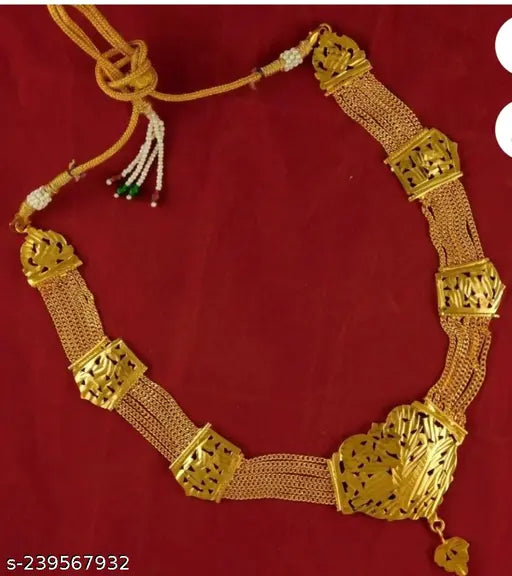 Parthvi Gold Plated Traditional Temple Design Multiple Line Wedding Necklace/Chain for Women and Girls by Shreyadzines