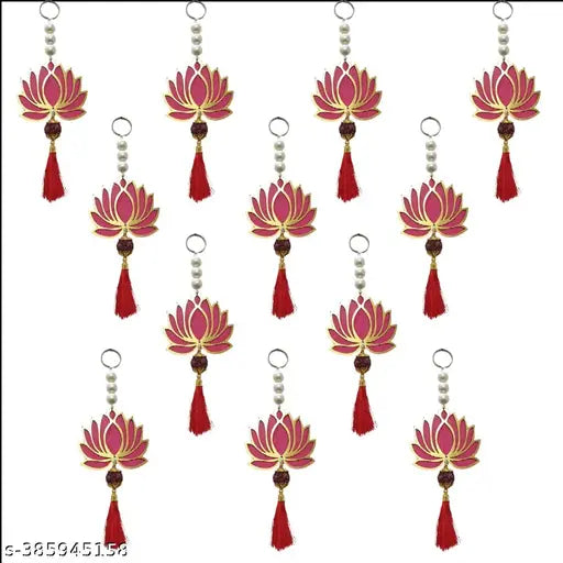The ArtBlleZon Handicraft Lotus and Rudraksh Hangings for Decoration, Diwali Decor, Wedding and Temple Décor, All Festival Decor/showpiece for Home Décor (Pack of 12 pieces) Wall Decor & Hangings