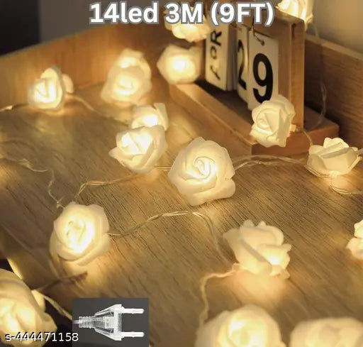 ItsApna Pack of 1 White Rose Flower Fairy String Lights 14 LED 3 Meter Series Lights for Festivals and Home Decor Indoor and Outdoor Decoration Light for Festival Special Ganesh Chaturthi and All Beautiful Flower Light for Diwali and Christmas Festival an