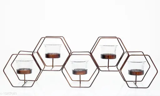Copper color Iron Honeycomb shaped  5 T-light holder