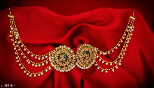 Allure Gold Plated Radha Krishna Bahubali Ear Chain Women's Earring