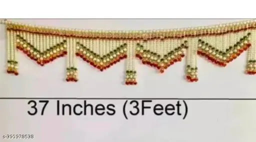 Handicraft White/Green/red Crystal toran Handmade Main Door Hanging Toran Size 3 FEET