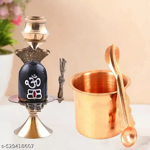 EliteTouch  Copper set of Panchpatra & pali ( Achmani) Copper  (1 Pieces, Brown) with lotishiv for jal abhieshek mahadev shivling idol statue