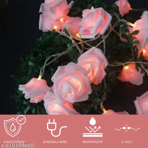 Rose Flower LED String Fairy Light, 14 LED 3 Meter Night Light for Home Decor, Plastic Rose String Lights for Bedroom, LED Light for Indoor & Outdoor Decoration (Pink, Plug-in)