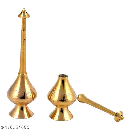 Brass Bottle for Gangajal || Perfume Gulab Pash Sprinklers Gangajal Spray Bottle for Home Temple Pooja (19 cm, 2)