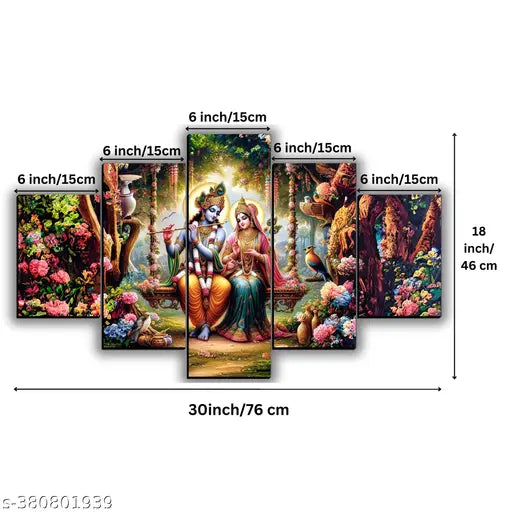 Radha Krishna Religious Mdf Wall Painting Digital Reprint 18 inch x 30 inch Painting (Without Frame, Pack of 5)