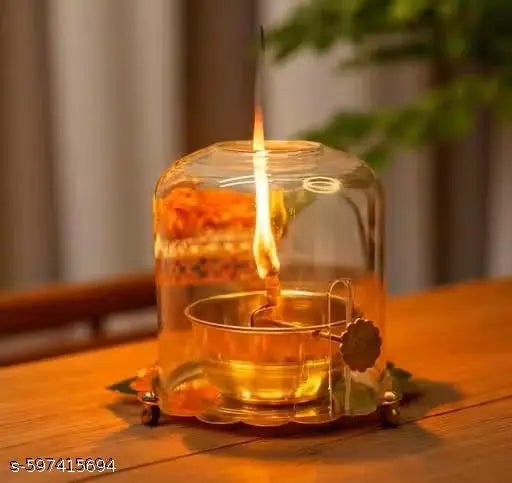 GOLD ANTIQUE AKHAND JYOT DIYA LARGE WITH ADJUSTABLE BATI KNOB AND GLASS COVER TRADITIONAL MANDIR JYOTI POOJA DEEPAK DEEPAM OIL LAMP KUNDULU FOR HOME TEMPLE AND DECOR POOJA ARTICLES SPRITUAL GIFT TRADITIONAL INDIAN METAL OIL LAMP FOR MANDIR, POOJA AND FEST