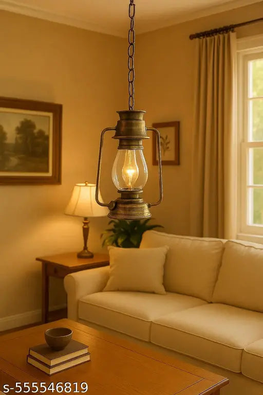 Vintage Hanging Lantern Pendant Light | Antique Brass Finish | Rustic Chain Lamp for Living Room, Balcony, Cafe, Bar, Restaurant | 22 inch Decorative Ceiling Light(bulb not included)