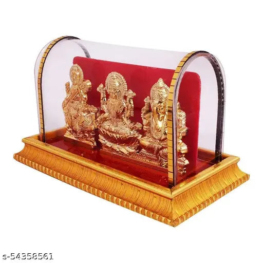 Awesome Craft Gold Plated Idols Laxmi Ganesh Murti Ma Saraswati for Home Decor Pooja Room Study Table Living Room & Office Decoration Gift Item
