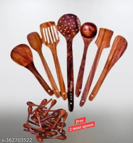 Wooden spatula set of 7 and free 2 mini spoon