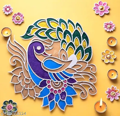 Rangoli Stencils Making Tools Kit 12 Inch, Rangoli Template Mats Stencil Diwali Decoration Items for Home Decor Door Entrance Navratri Pongal Mandir Temple Pooja Room