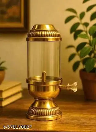 GALAXY GIFT ( 6X4 )Pure Brass Akhand Diya with Borosilicate Glass & Adjustable Bati Knob || Traditional Oil Lamp for Spiritual Use in Mandir, Home Puja, Diwali, Navratri