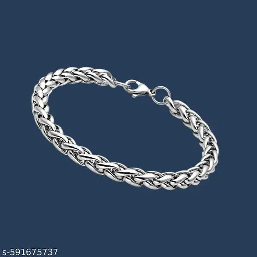 Fancy Silver Stainless Steel Cuban Chain Bracelet for Men & Boys - Stylish & Trendy Heavy Metal Party Wear Hand Men Bracelet Pack of 2