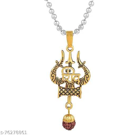RN Antique Plated Brass, Lord Shiv trishul with Shiva Rudraksha Pendant Locket Necklace for Men and women